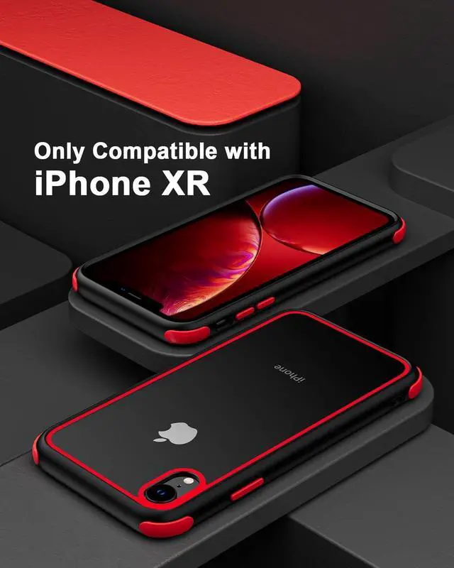 Alt view image 2 of 7 - for iPhone XR Crystal Clear Case, Multicolor Protective Shockproof Bumpers Cover, Not Yellowing Anti Scratch Transparent Hard PC Back & Soft Silicone TPU Frame Cover for Men Women - Black/Red