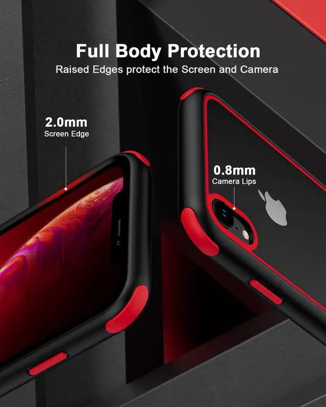 Alt view image 4 of 7 - for iPhone XR Crystal Clear Case, Multicolor Protective Shockproof Bumpers Cover, Not Yellowing Anti Scratch Transparent Hard PC Back & Soft Silicone TPU Frame Cover for Men Women - Black/Red