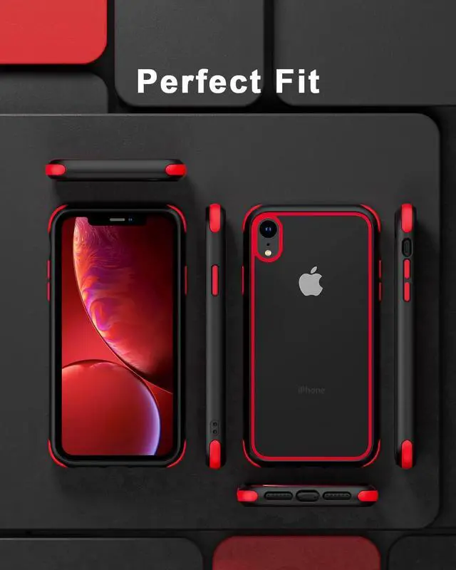 Alt view image 5 of 7 - for iPhone XR Crystal Clear Case, Multicolor Protective Shockproof Bumpers Cover, Not Yellowing Anti Scratch Transparent Hard PC Back & Soft Silicone TPU Frame Cover for Men Women - Black/Red