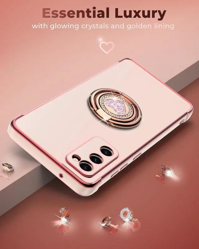 Alt view image 5 of 6 - XYZ for Galaxy S22 Case with Stand, for Samsung Galaxy S22 Case with Double Ring, Women Girls Bling Luxury Protective Phone Case Heart for Samsung S22, Pink