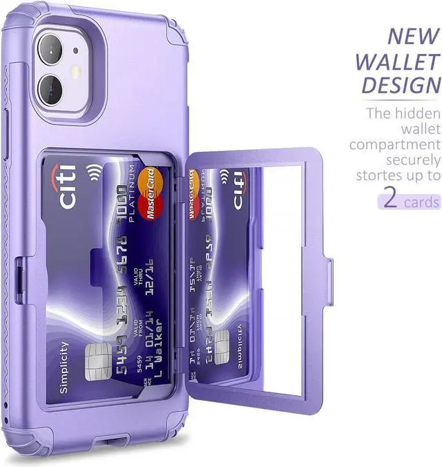 Alt view image 2 of 7 - WeLoveCase for iPhone 11 Wallet Case for Women Defender Credit Card Holder Cover with Hidden Mirror Three Layer Shockproof Heavy Duty Protection All-Round Protective Case for iPhone 11 Light Purple