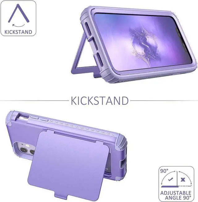 Alt view image 4 of 7 - WeLoveCase for iPhone 11 Wallet Case for Women Defender Credit Card Holder Cover with Hidden Mirror Three Layer Shockproof Heavy Duty Protection All-Round Protective Case for iPhone 11 Light Purple