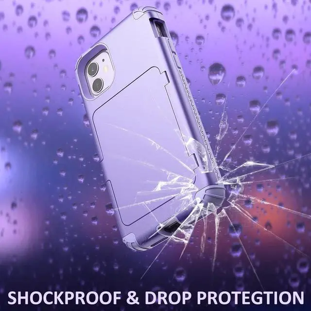 Alt view image 6 of 7 - WeLoveCase for iPhone 11 Wallet Case for Women Defender Credit Card Holder Cover with Hidden Mirror Three Layer Shockproof Heavy Duty Protection All-Round Protective Case for iPhone 11 Light Purple