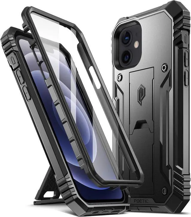 Main image of Poetic Revolution Case Compatible with iPhone 12 / iPhone 12 Pro 6.1 inch (2020 Release), Full-Body Rugged Dual-Layer Shockproof Protective Cover with Kickstand and Built-in-Screen Protector, Black