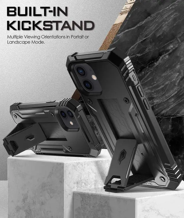 Alt view image 4 of 6 - Poetic Revolution Case Compatible with iPhone 12 / iPhone 12 Pro 6.1 inch (2020 Release), Full-Body Rugged Dual-Layer Shockproof Protective Cover with Kickstand and Built-in-Screen Protector, Black