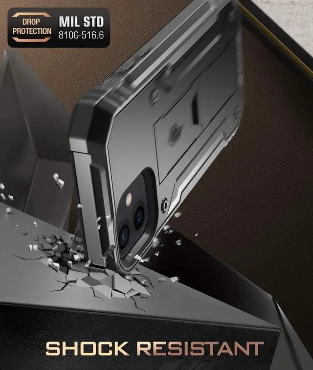 Alt view image 6 of 6 - Poetic Revolution Case Compatible with iPhone 12 / iPhone 12 Pro 6.1 inch (2020 Release), Full-Body Rugged Dual-Layer Shockproof Protective Cover with Kickstand and Built-in-Screen Protector, Black