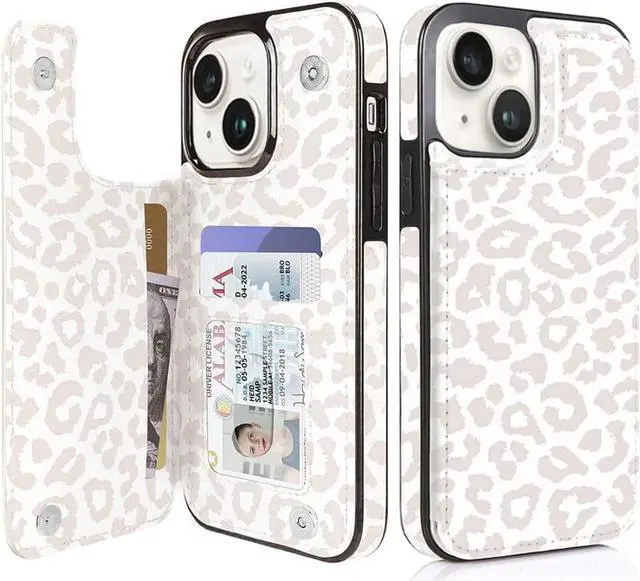 Main image of uCOLOR Flip Leather Wallet Case Card Holder Compatible with iPhone 13 6.1 iPhone 14 6.1 Women and Girls with Card Holder Kickstand (Beige Leopard)