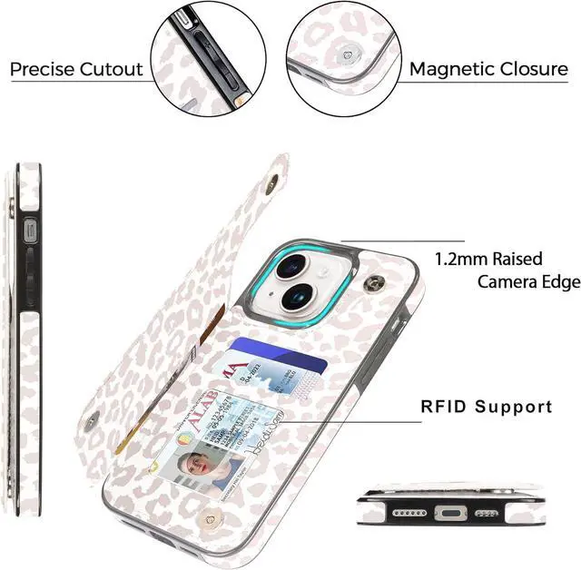 Alt view image 4 of 7 - uCOLOR Flip Leather Wallet Case Card Holder Compatible with iPhone 13 6.1 iPhone 14 6.1 Women and Girls with Card Holder Kickstand (Beige Leopard)