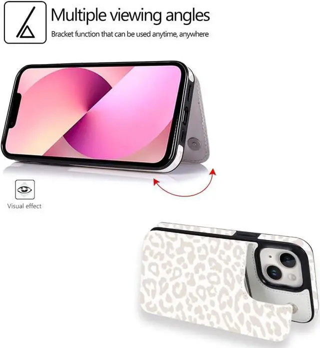 Alt view image 5 of 7 - uCOLOR Flip Leather Wallet Case Card Holder Compatible with iPhone 13 6.1 iPhone 14 6.1 Women and Girls with Card Holder Kickstand (Beige Leopard)