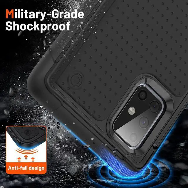Alt view image 3 of 7 - Designed for Samsung Galaxy A71 5G Case 2 in 1 Gift Militay Grade Drop Protective Rugged Heavy Duty Cover Shockproof Case for Galaxy A71 5G Phone Case for women men boy girl (Black+Black)