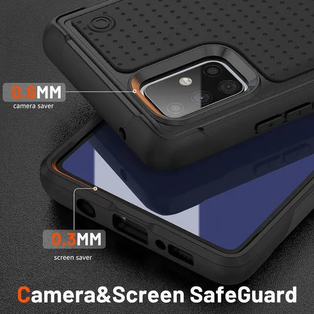Alt view image 4 of 7 - Designed for Samsung Galaxy A71 5G Case 2 in 1 Gift Militay Grade Drop Protective Rugged Heavy Duty Cover Shockproof Case for Galaxy A71 5G Phone Case for women men boy girl (Black+Black)