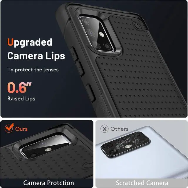 Alt view image 7 of 7 - Designed for Samsung Galaxy A71 5G Case 2 in 1 Gift Militay Grade Drop Protective Rugged Heavy Duty Cover Shockproof Case for Galaxy A71 5G Phone Case for women men boy girl (Black+Black)