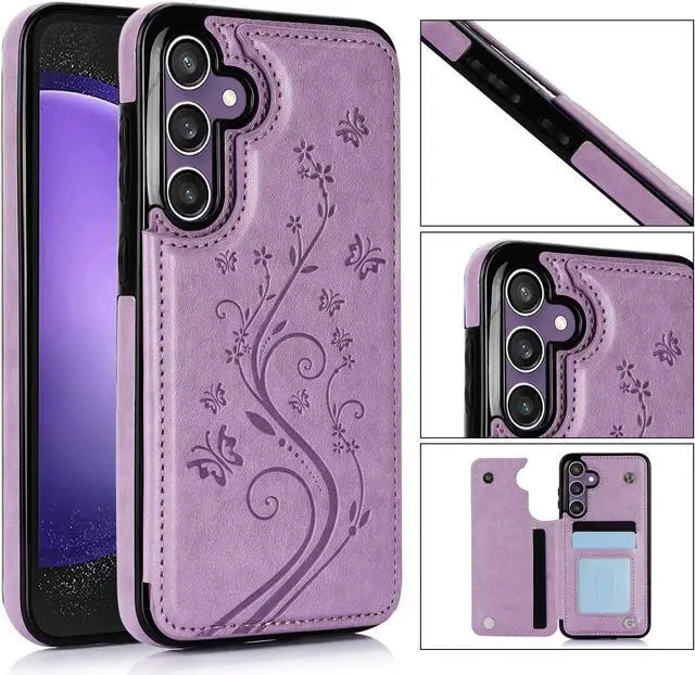Alt view image 3 of 7 - Asuwish Phone Case for Samsung Galaxy S23 FE 5G with Tempered Glass Screen Protector and Card Holder Wallet Cover Stand Flip Leather Cell Accessories S 23 FE S23FE5G S23FE 23S G5 Women Purple