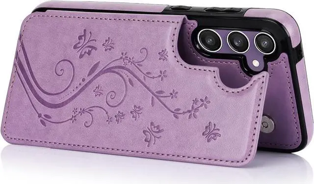 Alt view image 6 of 7 - Asuwish Phone Case for Samsung Galaxy S23 FE 5G with Tempered Glass Screen Protector and Card Holder Wallet Cover Stand Flip Leather Cell Accessories S 23 FE S23FE5G S23FE 23S G5 Women Purple