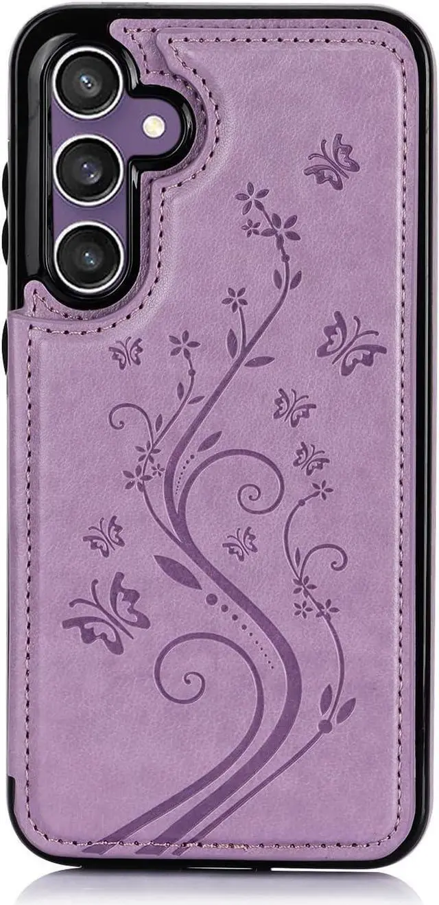 Alt view image 7 of 7 - Asuwish Phone Case for Samsung Galaxy S23 FE 5G with Tempered Glass Screen Protector and Card Holder Wallet Cover Stand Flip Leather Cell Accessories S 23 FE S23FE5G S23FE 23S G5 Women Purple