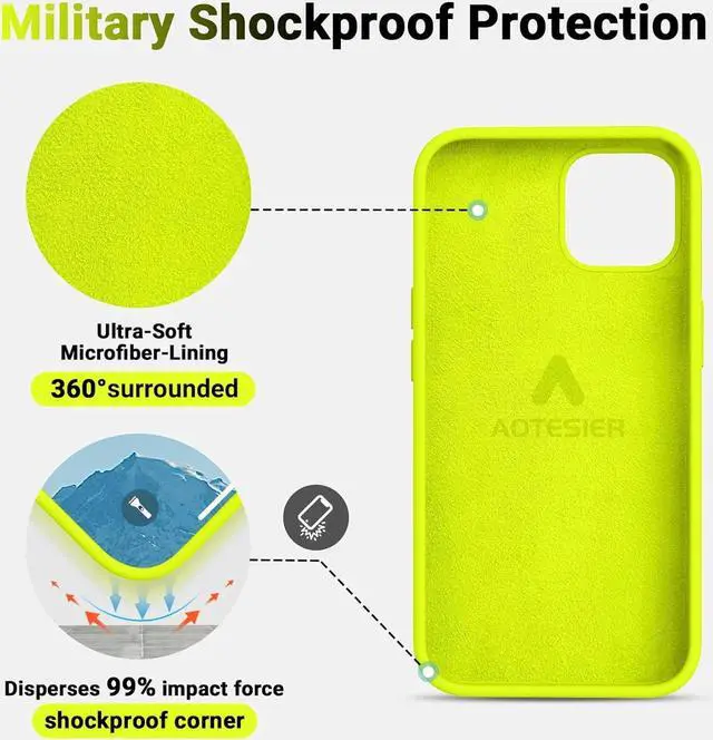 Alt view image 5 of 7 - AOTESIER Compatible with iPhone 12 Case and iPhone 12 Pro Case 6.1 inch,Silky Touch Premium Soft Liquid Silicone Rubber Anti-Fingerprint Full-Body Protective Flexible Bumper Case (Fluorescent Yellow)