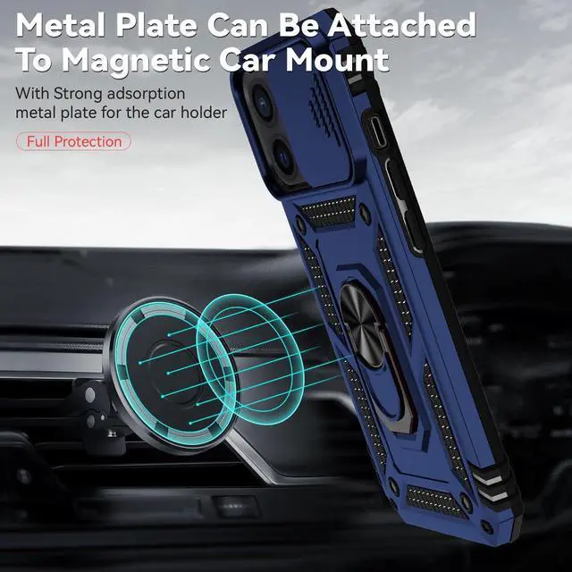 Alt view image 2 of 7 - for iPhone 12 Case,with Camera Lens Cover HD Screen Protector,[Military Grade] Ring Car Mount Kickstand Hybrid Hard PC Soft TPU Shockproof Protective Case for iPhone 12, Blue