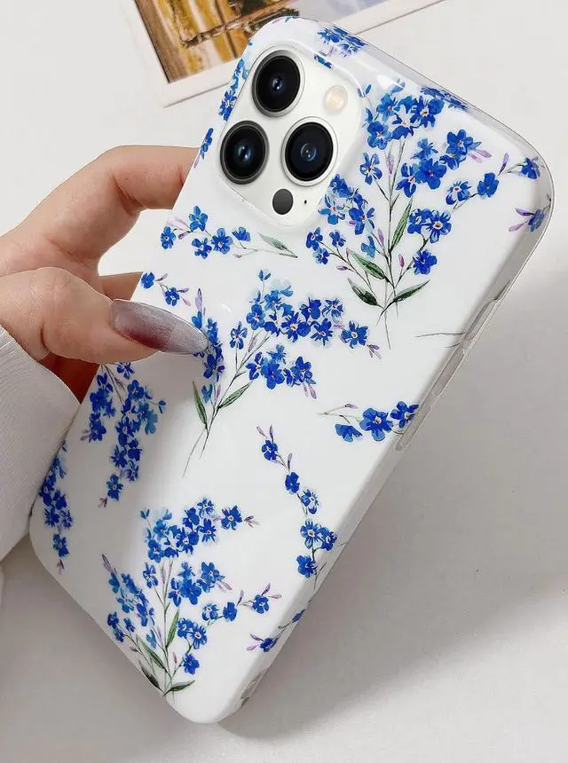 Alt view image 3 of 7 - Floral iPhone 13 Pro Max Case, Soft TPU Design, Shockproof Bumper for Women & Girls - 6.7" Blue