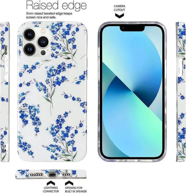 Alt view image 5 of 7 - Floral iPhone 13 Pro Max Case, Soft TPU Design, Shockproof Bumper for Women & Girls - 6.7" Blue