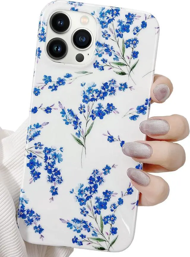 Alt view image 6 of 7 - Floral iPhone 13 Pro Max Case, Soft TPU Design, Shockproof Bumper for Women & Girls - 6.7" Blue