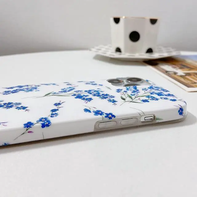 Alt view image 7 of 7 - Floral iPhone 13 Pro Max Case, Soft TPU Design, Shockproof Bumper for Women & Girls - 6.7" Blue