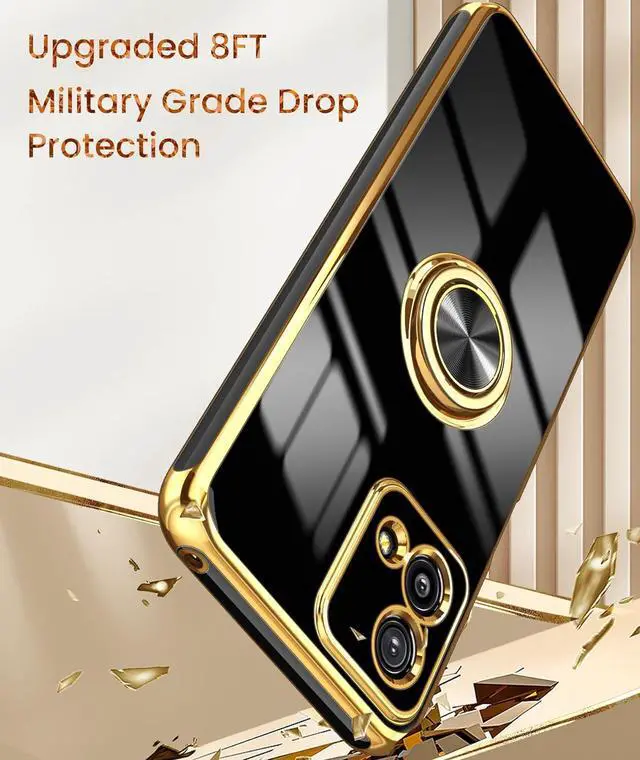 Alt view image 7 of 7 - Dretal for Moto G Stylus 5G 2023 Case, 2X Screen Protector, 360° Rotatable Ring Holder Magnetic Kickstand,Plated Gold Edge Slim Soft TPU Protective Cover for Motorola G Stylus 5G 2023 (Black)