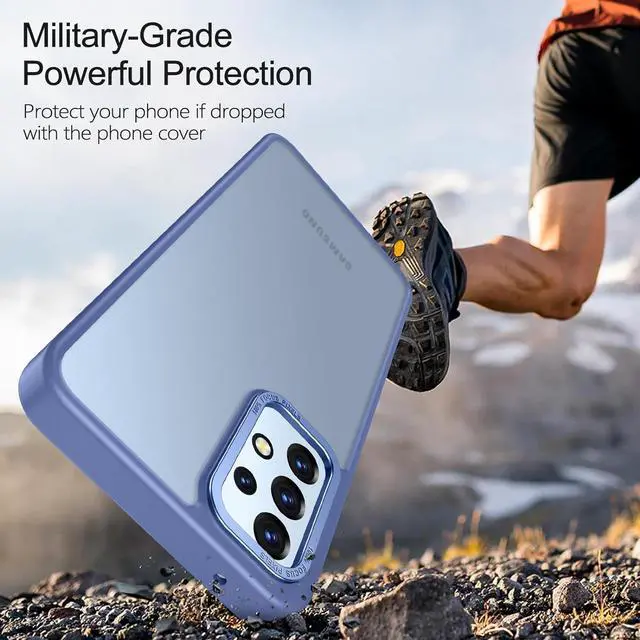 Alt view image 5 of 6 - Rayboen for Samsung Galaxy A53 5G Case, Translucent Frosted Hard Back Silicone Edge Skin Feel Anti-Scratch Protective Slim Phone Cover for Samsung A53 5G, Matte LightBlue