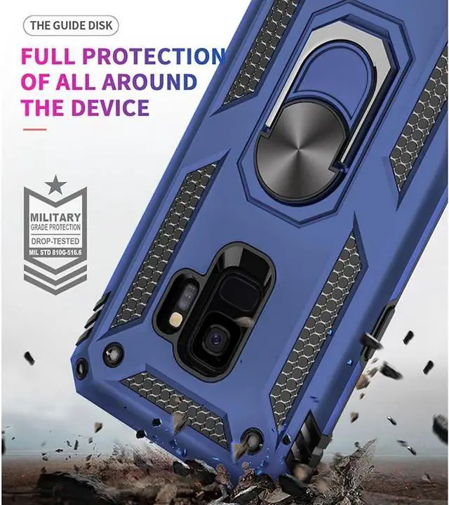 Alt view image 2 of 7 - Aozuoton for Samsung Galaxy S9 Case, Military Grade 16ft. Drop Tested Ring Shockproof Protective Phone Case for Samsung Galaxy S9, Blue
