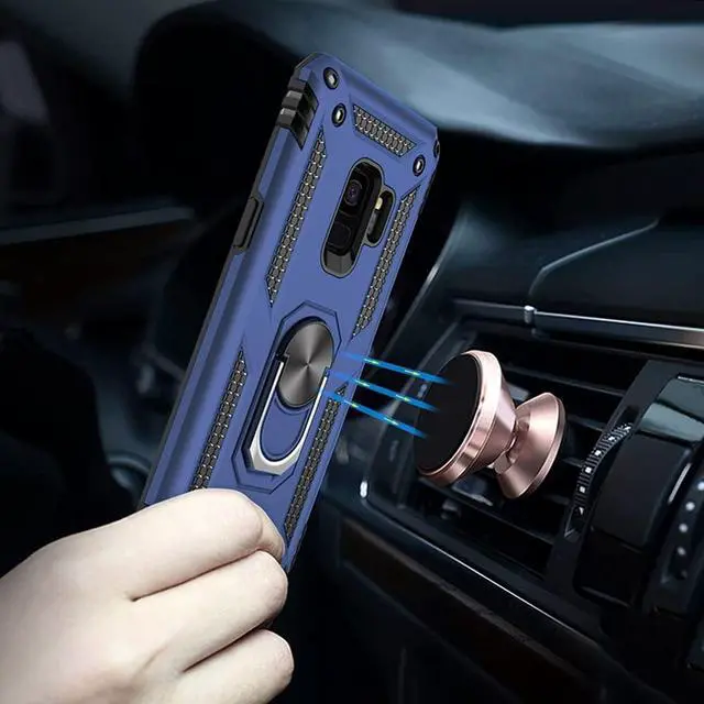 Alt view image 6 of 7 - Aozuoton for Samsung Galaxy S9 Case, Military Grade 16ft. Drop Tested Ring Shockproof Protective Phone Case for Samsung Galaxy S9, Blue