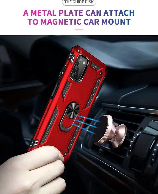 Alt view image 3 of 7 - for Samsung Galaxy A03S Case with HD Screen Protector (Military Grade 16ft. Drop Tested) Magnetic Ring Holder Kickstand Protective Phone Case for Samsung Galaxy A03S, Red