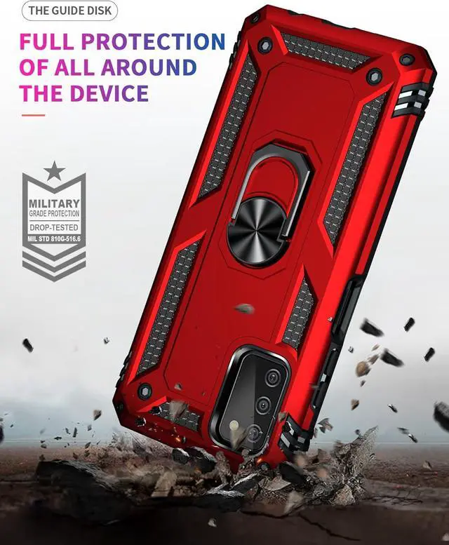 Alt view image 4 of 7 - for Samsung Galaxy A03S Case with HD Screen Protector (Military Grade 16ft. Drop Tested) Magnetic Ring Holder Kickstand Protective Phone Case for Samsung Galaxy A03S, Red