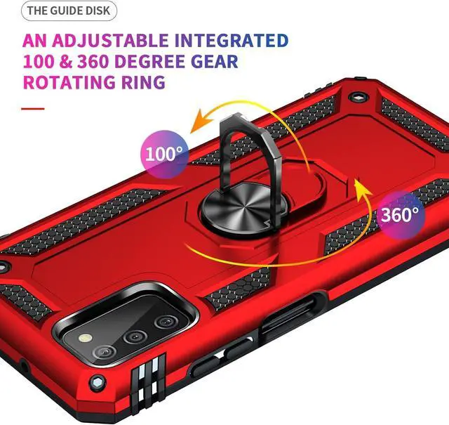 Alt view image 5 of 7 - for Samsung Galaxy A03S Case with HD Screen Protector (Military Grade 16ft. Drop Tested) Magnetic Ring Holder Kickstand Protective Phone Case for Samsung Galaxy A03S, Red