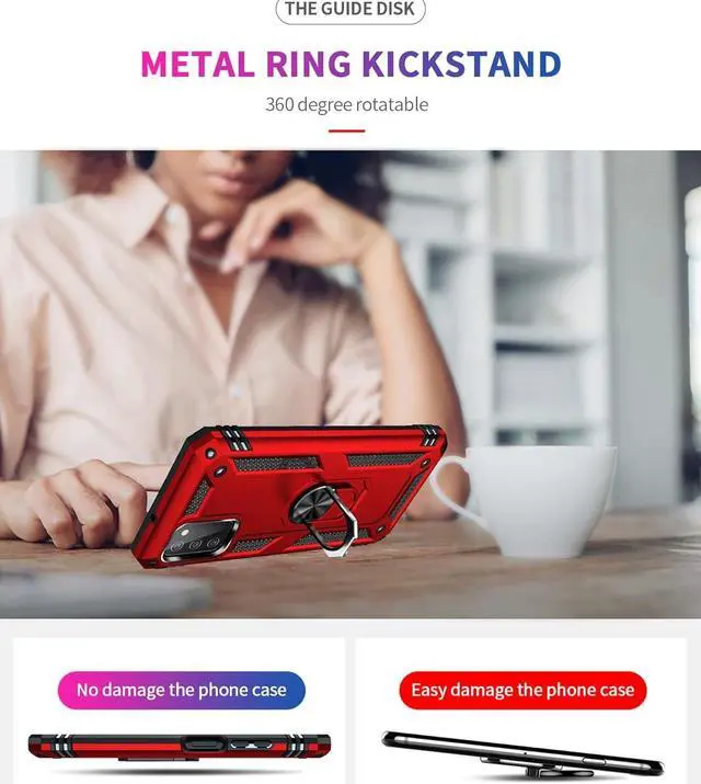 Alt view image 7 of 7 - for Samsung Galaxy A03S Case with HD Screen Protector (Military Grade 16ft. Drop Tested) Magnetic Ring Holder Kickstand Protective Phone Case for Samsung Galaxy A03S, Red