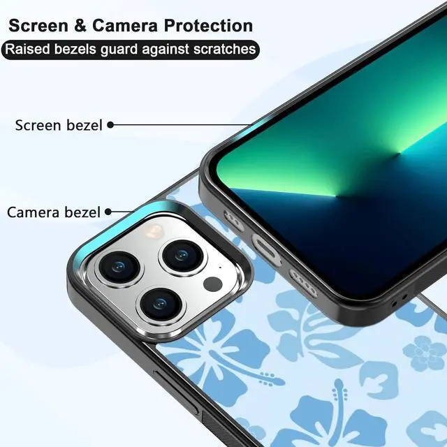 Alt view image 2 of 7 - Blue Hibiscus Phone Case Compatible with iPhone 13 Pro 6.1 Inch - Shockproof Protective TPU Cute Flower Printed Phone Case Designed for iPhone 13 Pro Case for Men Girls Women