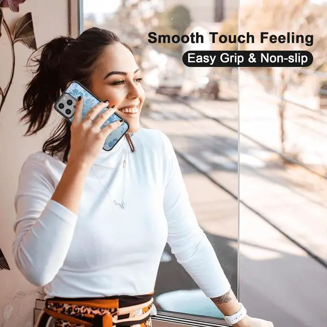 Alt view image 5 of 7 - Blue Hibiscus Phone Case Compatible with iPhone 13 Pro 6.1 Inch - Shockproof Protective TPU Cute Flower Printed Phone Case Designed for iPhone 13 Pro Case for Men Girls Women