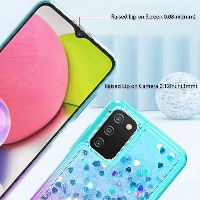Alt view image 4 of 7 - for Samsung A03S Case: Cute Clear Glitter Flowing Liquid Quicksand Soft TPU Phone Case for Samsung Galaxy A03s with Tempered Glass Screen Protector - Teal/Purple