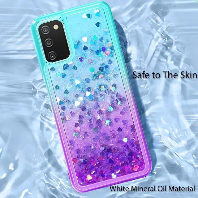 Alt view image 6 of 7 - for Samsung A03S Case: Cute Clear Glitter Flowing Liquid Quicksand Soft TPU Phone Case for Samsung Galaxy A03s with Tempered Glass Screen Protector - Teal/Purple