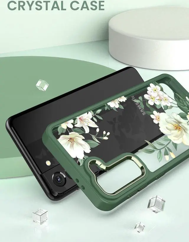 Alt view image 5 of 7 - Dretal for Samsung Galaxy S21 5G Case Floral, Military Grade Drop Tested Hard Back & Soft Edge Slim Flower Women Girls Phone Protective Cover + Tempered Glass Screen Protector for Galaxy S21Green