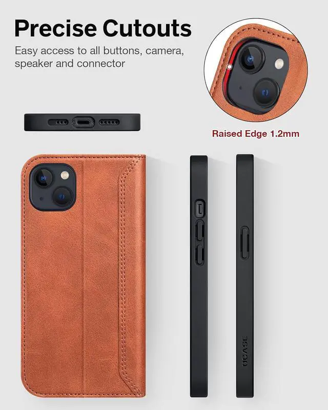 Alt view image 6 of 7 - OCASE Retro Series Compatible with iPhone 13 Wallet Case with Card Holders [RFID Blocking][TPU Inner Shell ][Kickstand] PU Leather Flip Folio Shockproof Phone Cover 6.1 inch 2021 (Brown)