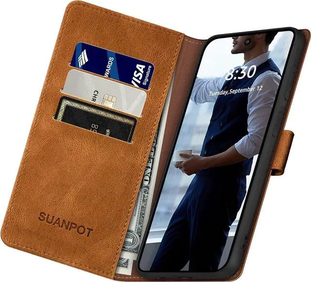 Alt view image 5 of 7 - SUANPOT for Samsung Galaxy S24 Ultra Wallet case with RFID Blocking Credit Card Holder,Flip Book PU Leather Protective Cover Women Men for Samsung S24Ultra Phone case Light Coffee