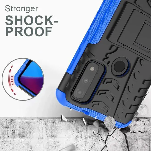 Alt view image 2 of 6 - Moto G Pure Case with HD Screen Protector - Yiakeng Shockproof Silicone & Hard Cover, Kickstand - Blue