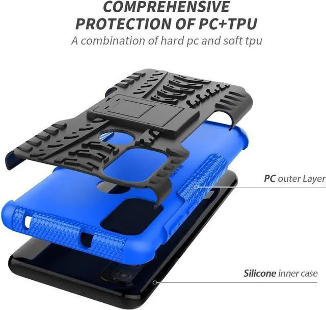 Alt view image 3 of 6 - Moto G Pure Case with HD Screen Protector - Yiakeng Shockproof Silicone & Hard Cover, Kickstand - Blue