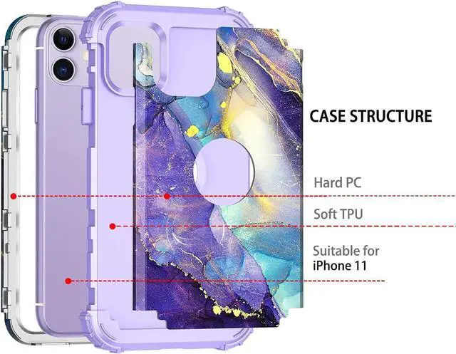 Alt view image 3 of 7 - Rancase for iPhone 11 Case,Three Layer Heavy Duty Shockproof Protection Hard Plastic Bumper +Soft Silicone Rubber Protective Case for Apple iPhone 11 6.1 inch,Purple