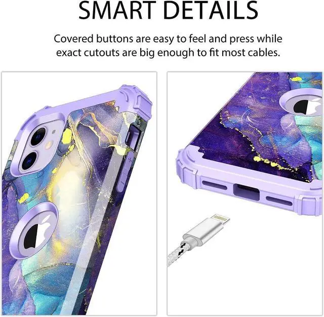 Alt view image 7 of 7 - Rancase for iPhone 11 Case,Three Layer Heavy Duty Shockproof Protection Hard Plastic Bumper +Soft Silicone Rubber Protective Case for Apple iPhone 11 6.1 inch,Purple