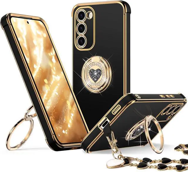 Main image of XYZ for Galaxy S23 Plus Case with Stand, for Samsung Galaxy S23 Plus Case with Double Ring, Women Girls Bling Luxury Phone Case for Samsung S23 Plus, Black