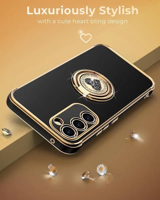 Alt view image 6 of 6 - XYZ for Galaxy S23 Plus Case with Stand, for Samsung Galaxy S23 Plus Case with Double Ring, Women Girls Bling Luxury Phone Case for Samsung S23 Plus, Black