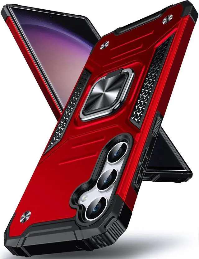 Main image of DASFOND Galaxy S23 FE Case, Military Grade Shockproof Protective Phone Case Cover with Enhanced Metal Ring Kickstand [Support Magnet Mount] Compatible with Samsung Galaxy S23 FE, Red