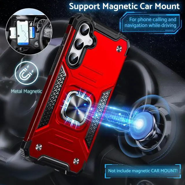 Alt view image 3 of 6 - DASFOND Galaxy S23 FE Case, Military Grade Shockproof Protective Phone Case Cover with Enhanced Metal Ring Kickstand [Support Magnet Mount] Compatible with Samsung Galaxy S23 FE, Red