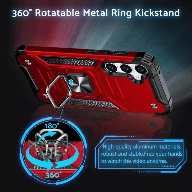 Alt view image 2 of 6 - DASFOND Galaxy S23 FE Case, Military Grade Shockproof Protective Phone Case Cover with Enhanced Metal Ring Kickstand [Support Magnet Mount] Compatible with Samsung Galaxy S23 FE, Red