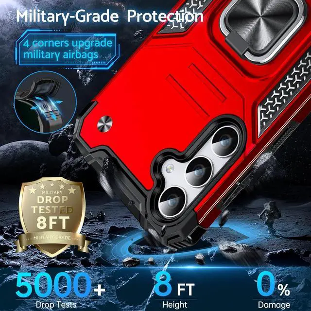 Alt view image 6 of 6 - DASFOND Galaxy S23 FE Case, Military Grade Shockproof Protective Phone Case Cover with Enhanced Metal Ring Kickstand [Support Magnet Mount] Compatible with Samsung Galaxy S23 FE, Red
